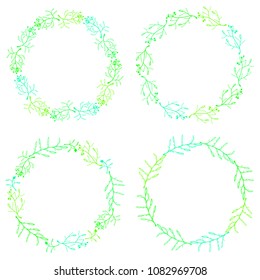 Green floral frames.  Hand drawn wreath.