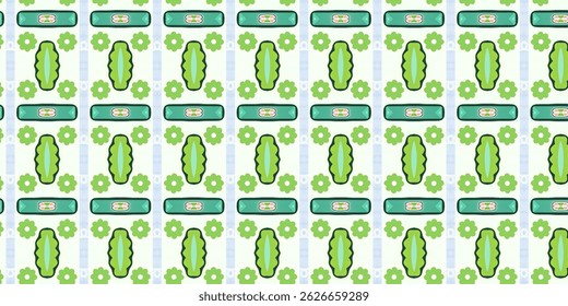 Green Floral Geometric Seamless Pattern Background
