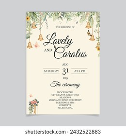 Green Floral and Hand drawn Wedding Invitation Card Template. Illustrator and designer. Wedding Invites, save the date, Birthday Invites, Video Invites, E-Cards.