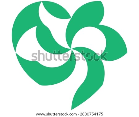 Green floral heart shape vector icon composed of curved leaf petals with environment wellness botanical abstract illustration creative decoration isolated background affection vitality