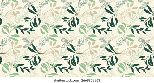 Green floral jungle pattern on soft, calm background