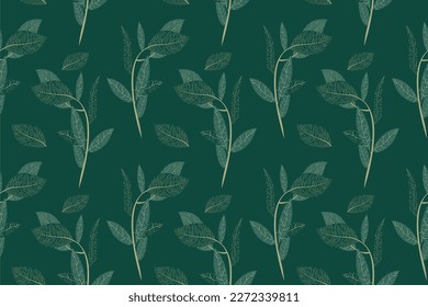 Green floral leaves seamless pattern 