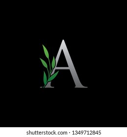 Green A Floral Logo Icon. Green Floral Logo With Initial A Letter.