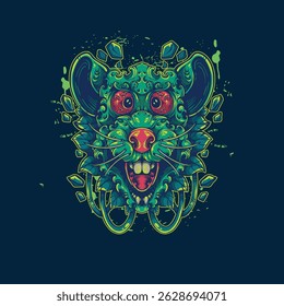green floral mouse artwork illustration