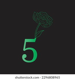 Green Floral Number with botanic branch bouquet composition. Unique collection for wedding invites decoration  other concept ideas.