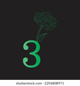 Green Floral Number with botanic branch bouquet composition. Unique collection for wedding invites decoration  other concept ideas.