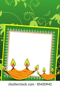 green floral pattern background with deepawali greeting card and diya for diwali & other indian festival