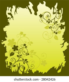 Green floral pattern with  flowers on a light background.