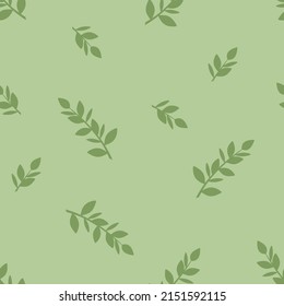 Green floral pattern with leaves. Vector seamless background
