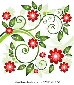 Green floral pattern on a white background.