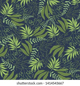 Green floral pattern seamless blue background.