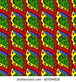 Green with floral pattern. Vector green floral ornament brocade textile and glass pattern. Background with green elements. Seamless pattern.