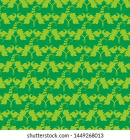 Green floral pattern vector tropical background, banners, Placards, Posters, Flyers. Trendy Ornament for fabric, wallpaper, packaging, wrapping, decorative print, and wall.