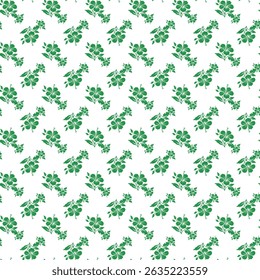 Green Floral Patterned Background With Repeating Botanical Design