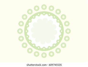 Green floral round frame with a light yellow background. Vector greeting card template. Artwork for a poster, shirt, pillow, home decor.