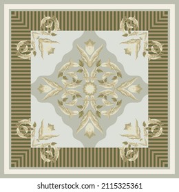 Green floral scarf vector.baroque style pattern for print illustration.