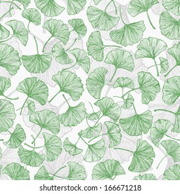 Green floral seamless background with ginkgo leaves.This endless background can be used for wallpaper, pattern fills, textile, web page background, surface textures. Vector illustration. 