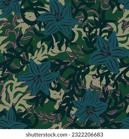 Green Floral seamless pattern background for fashion textiles, graphics, backgrounds and crafts