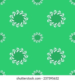 Green floral seamless pattern with circle of leaves. Vector illustration