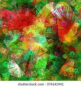 Green floral seamless pattern with effect of jungle