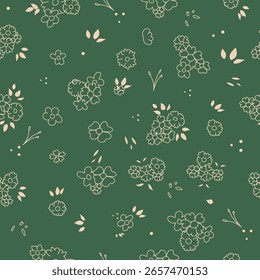 Flores y hojas de arte de línea amarilla clara de patrón transparente floral verde para impresión de tela, Fondo de pantalla y decoración de la superficie.