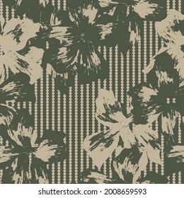 Green Floral seamless pattern with striped background for fashion textiles and graphics