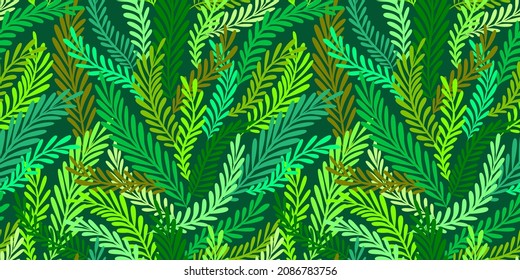 Patrón floral verde sin costuras. Hojas tropicales verdes. Papel envuelto, papel pintado, patrón para textiles. Ilustración del vector