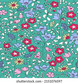 Green floral seamless repeat pattern