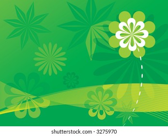 Green Floral Summer Background (Vector)