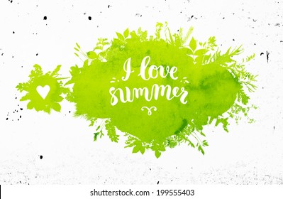 Green Floral Summer Background, Watercolor Texture