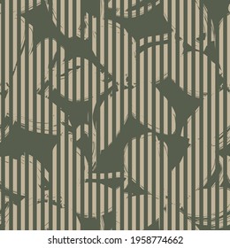 Green Floral tropical botanical seamless pattern with striped background for fashion textiles and graphics