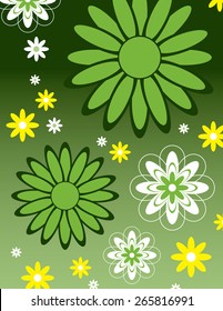 Green Floral Vector Background. Abstract Flowers.