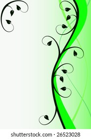 A green floral vector background illustration in portrait orientation with a green floral design on a lighter green graduated ground