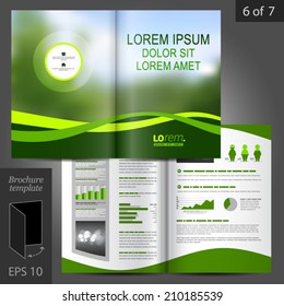 Green floral vector brochure template design with waves