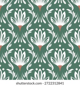 Imagen de Vector floral verde, patrón victoriano, diseño sin costuras.