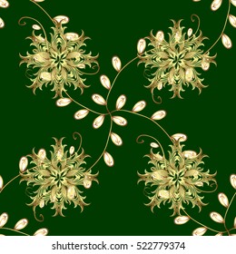 Green floral vector ornament background. Vintage illustration..