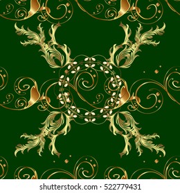 Green floral vector ornament background. Vintage illustration..