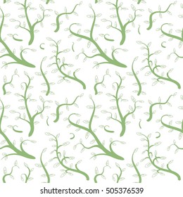 Green floral vector - seamless background. Plant pattern texture.