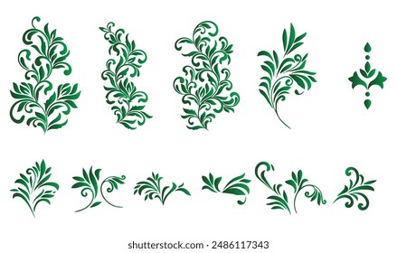 Green floral vetor leaf decorative set.eps