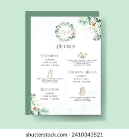 Green Floral Wedding Card. Illustrator and designer. Wedding Invites, save the date, Birthday Invites, Video Invites, E-Cards.