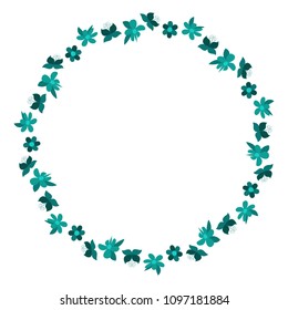 Green floral wreath frame with butterflies vector illustration.