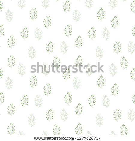 Green flourish herbs pattern. Scandinavian seamless design.