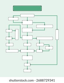Green Flowchart Diagram with Blank Rectangles on Light Background