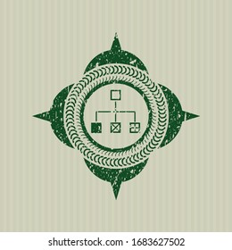 Green flowchart icon inside rubber texture