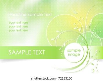 Green flower background, greeting card - abstract floral design in white, green and light yellow color - vector, eps10 - suitable for spring themes