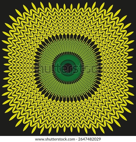 Green flower bloom. Circular abstract form. Natural plant Vector. Ornamental floral illustration.