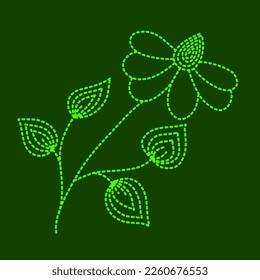 Green flower dotted line. Abstract floral design. Vector illustration. Flora background.