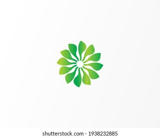 Concepto de diseño de icono de flor verde con forma de círculo redondo