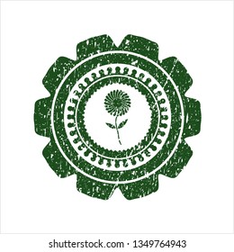 Green flower icon inside distressed with rubber seal texture