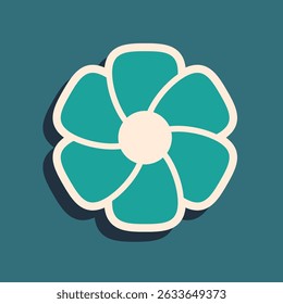 Green Flower icon isolated on green background. Long shadow style. Vector